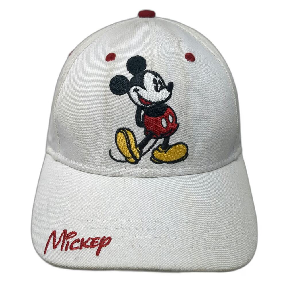 Disney Baseball Cap White One Size Mickey Mouse Embroidered Strapback Script Hat
